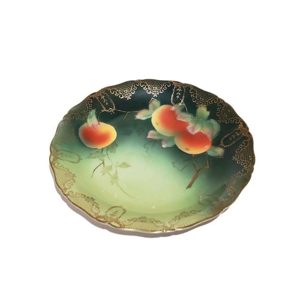 VTG Hand Painted "Fruits la FRANCE" Plate Germany Gold Trim 8.5" Green 🍑Peaches